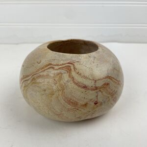 Carved Stone Marble Onyx Bowl Tealight Candle Holder Round Gourd Pink Beige